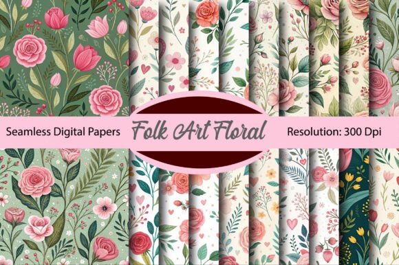 Download Folk Art Floral Valentine Digital Paper - Premium Resources